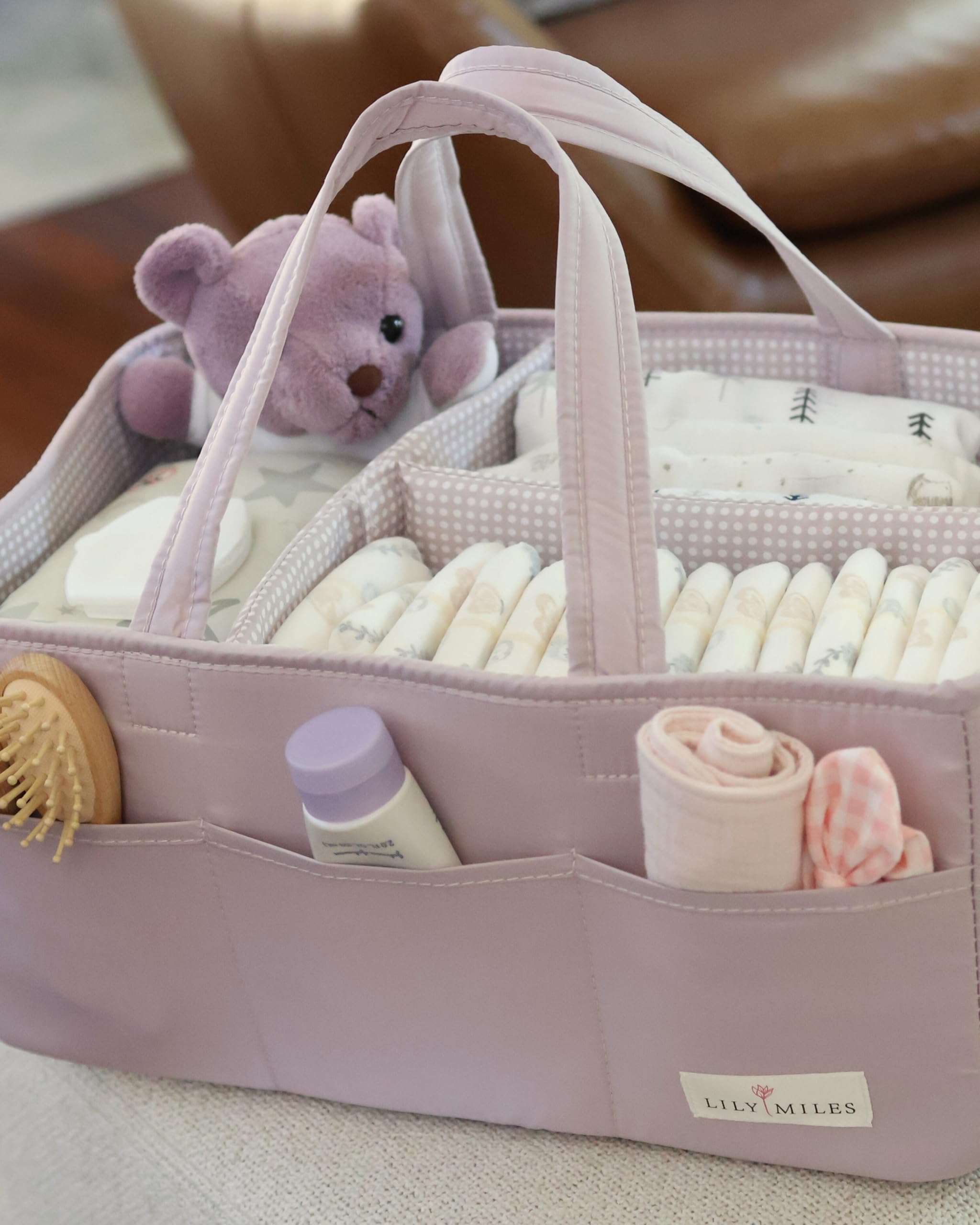Lily Miles diaper caddy makes a thoughtful baby shower gift.