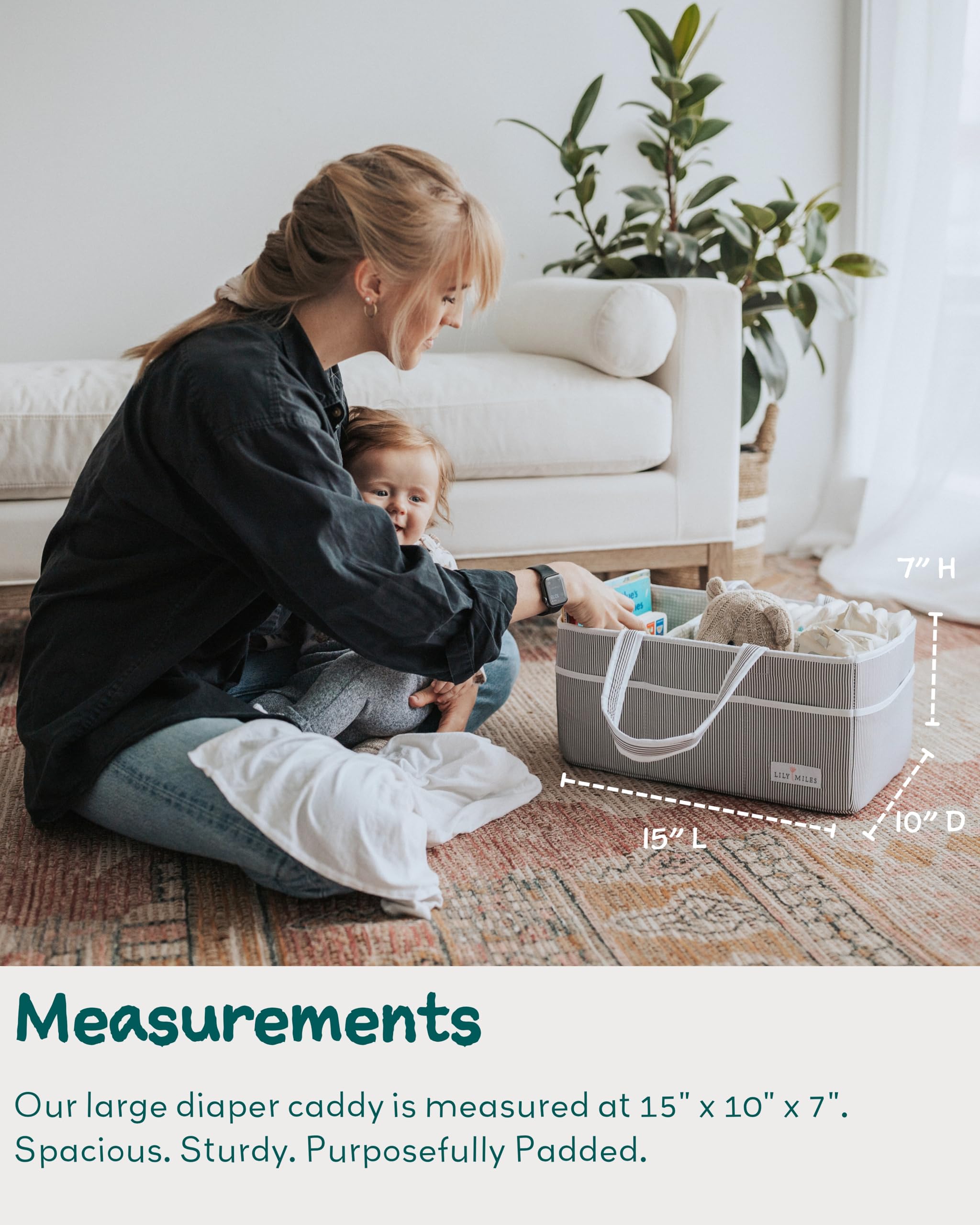 Lily Miles diaper caddy used as a multi-purpose organizer