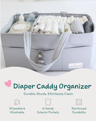 Lily Miles diaper caddy organizer top open highlights easy bottle and wipe access.