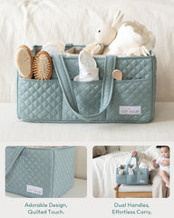 Lily Miles diaper caddy outer pockets organize bottles, wipes, and creams within reach.