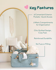 Lily Miles diaper caddy portable handles enable easy transport between rooms for on the go care.