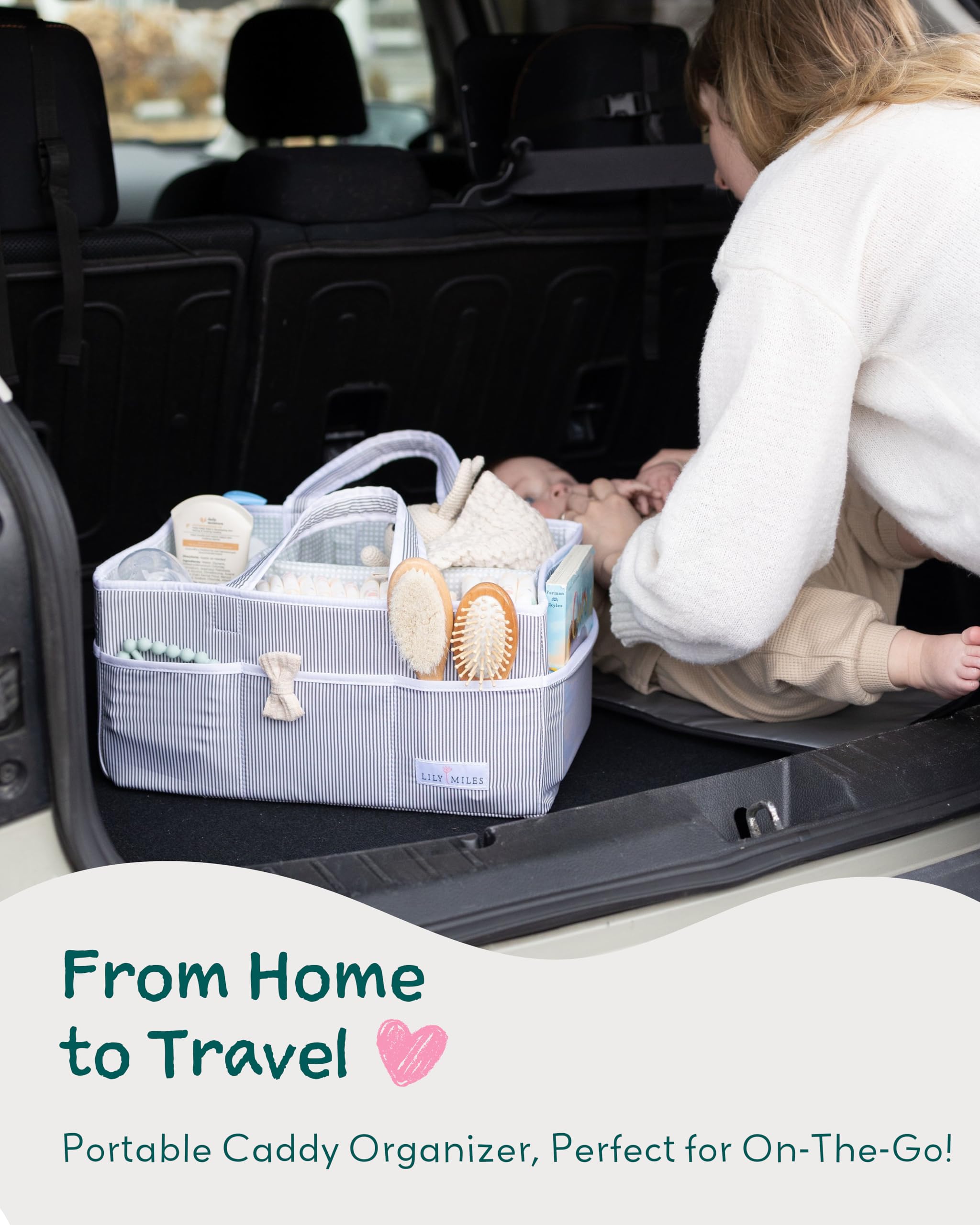Lily Miles diaper caddy collapsed for travel and easy packing