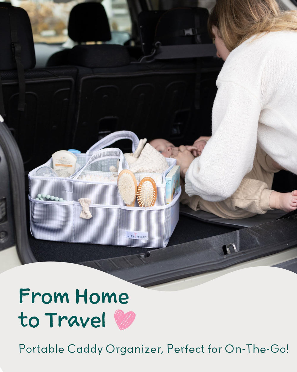 Lily Miles diaper caddy collapsed for travel and easy packing
