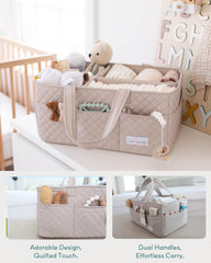 Lily Miles diaper caddy with travel handles for easy portability on the go.