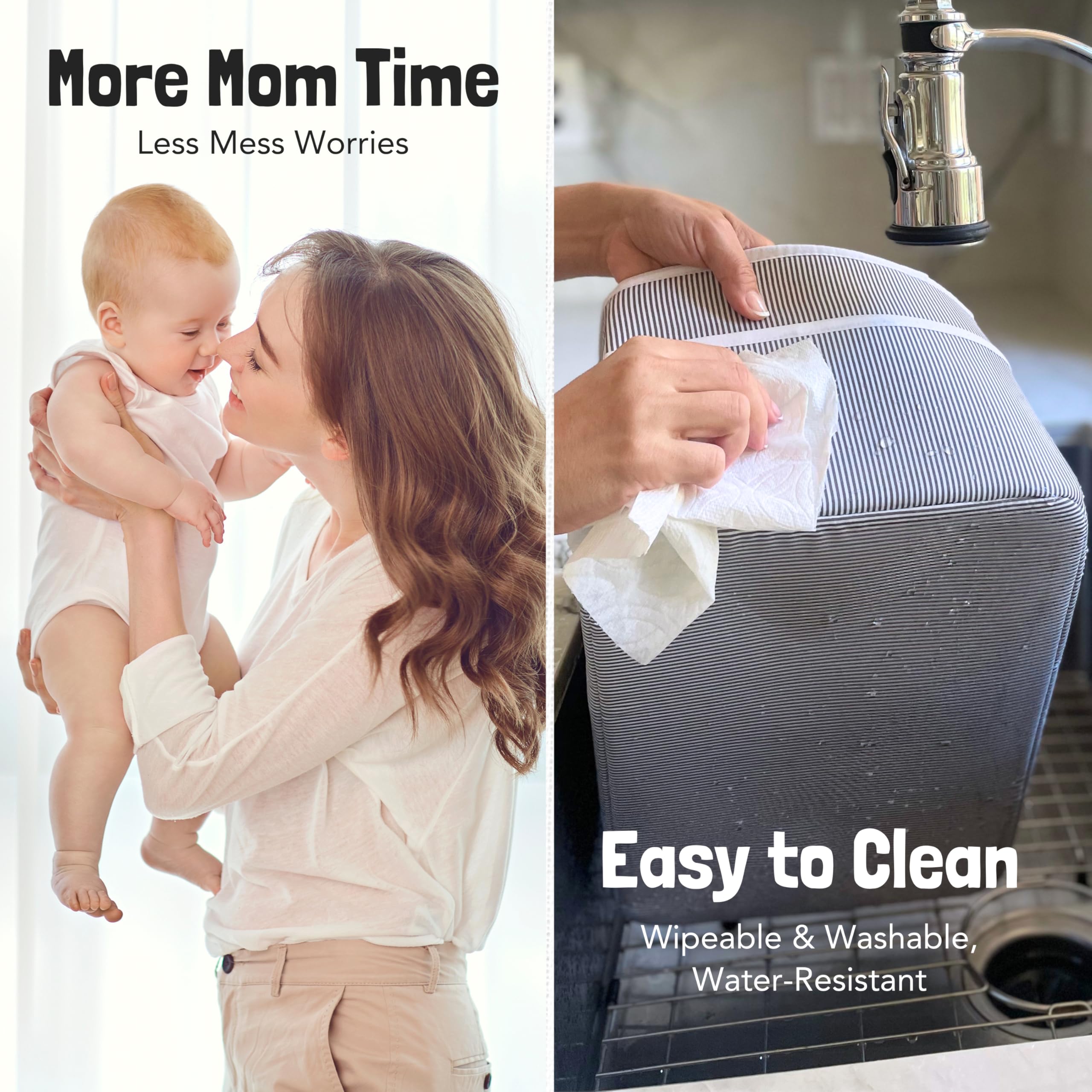Lily Miles diaper caddy with water-resistant lining for easy cleanups.