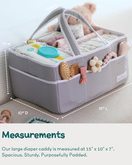 Lily Miles diaper caddy water-resistant lining enables easy wipe-clean durability.