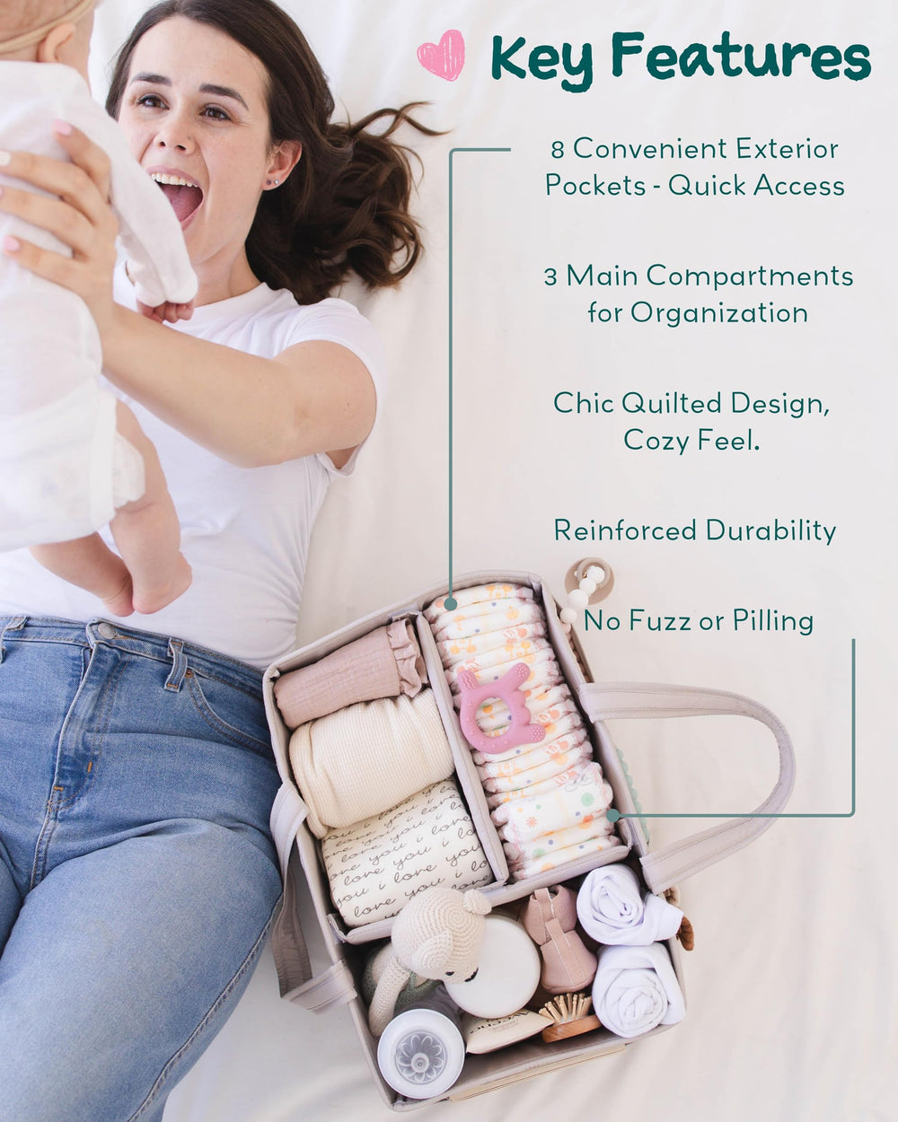Lily Miles nursery organizer in soft sand blends style and function in nurseries.
