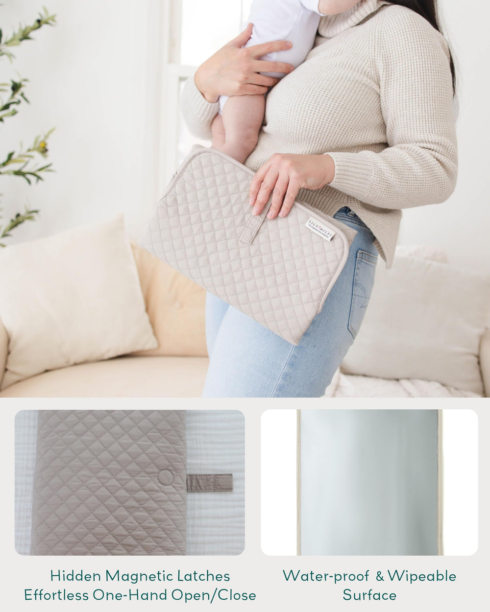 Lily Miles travel changing pad folded compact for diaper bag readiness