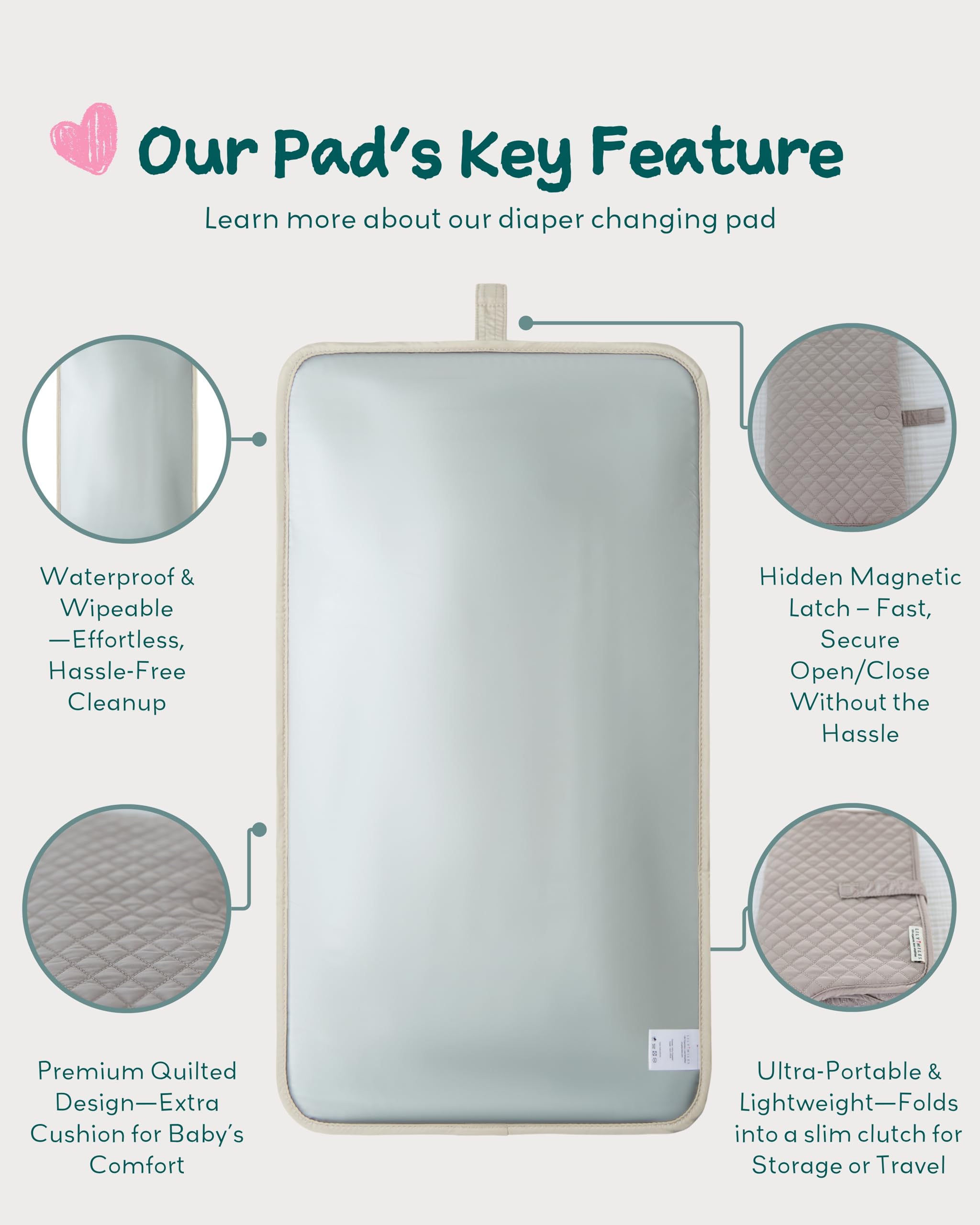 Lily Miles waterproof quilted pad keeps baby dry and comfortable