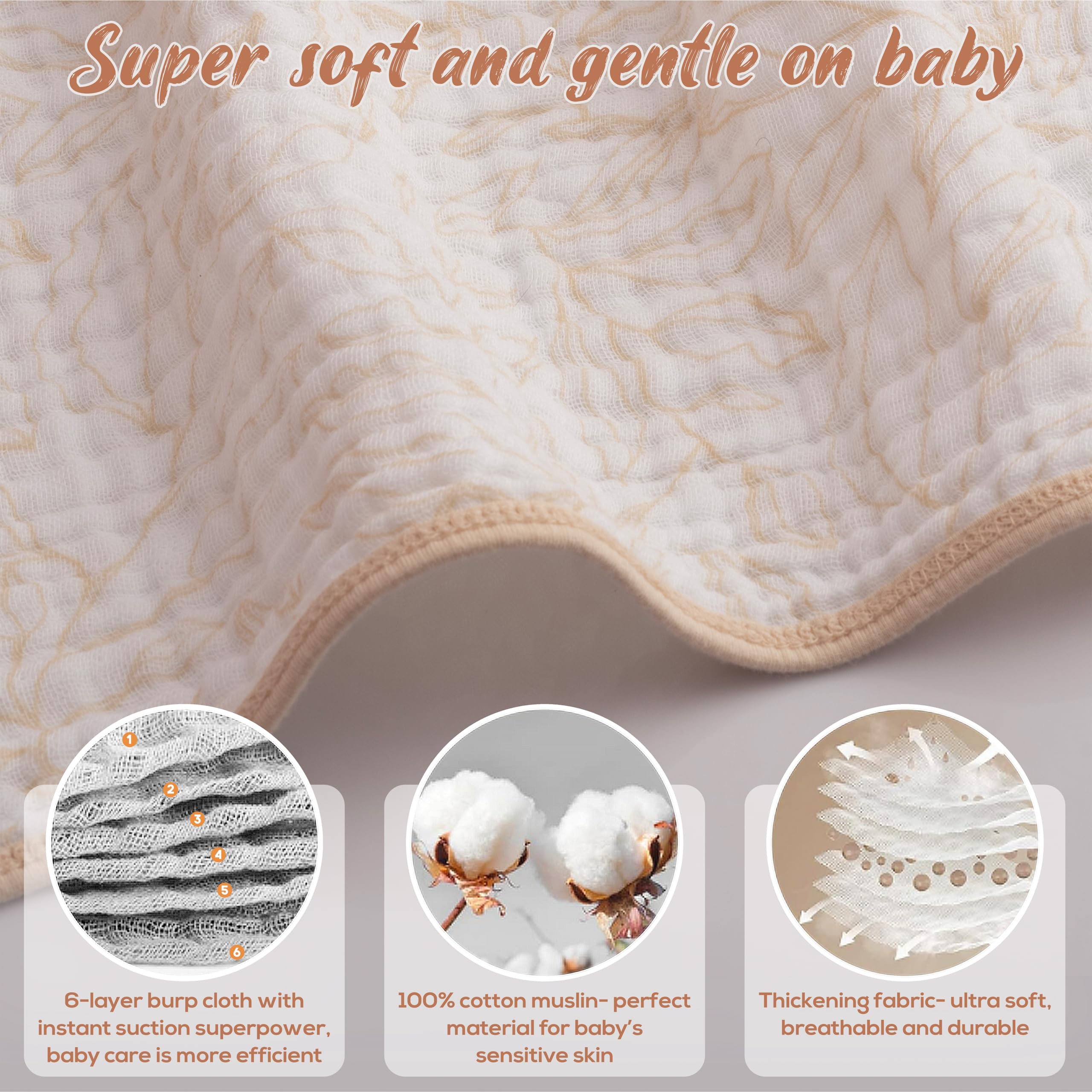 LILY O LAUREL burp cloths on a changing mat showing generous 20x10 size.