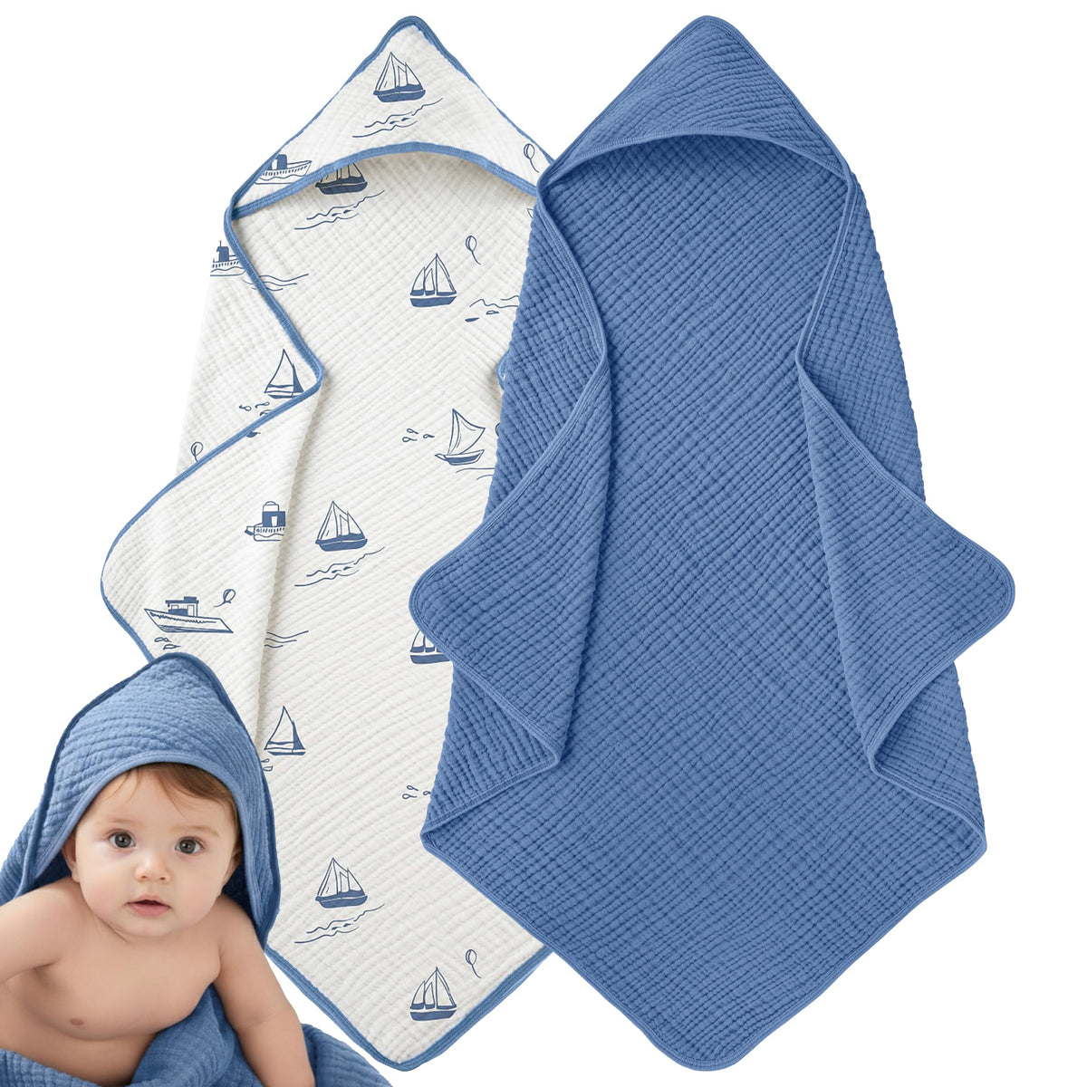 LILY O LAUREL muslin hooded baby towel in flat lay shows gentle, absorbent fabric