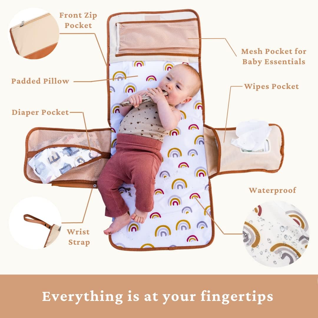 LilyMoon portable diaper changing pad open with pocket layout for quick access to essentials.