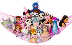 Lilly's Love large stuffed animal hammock installed in a corner for organized storage.