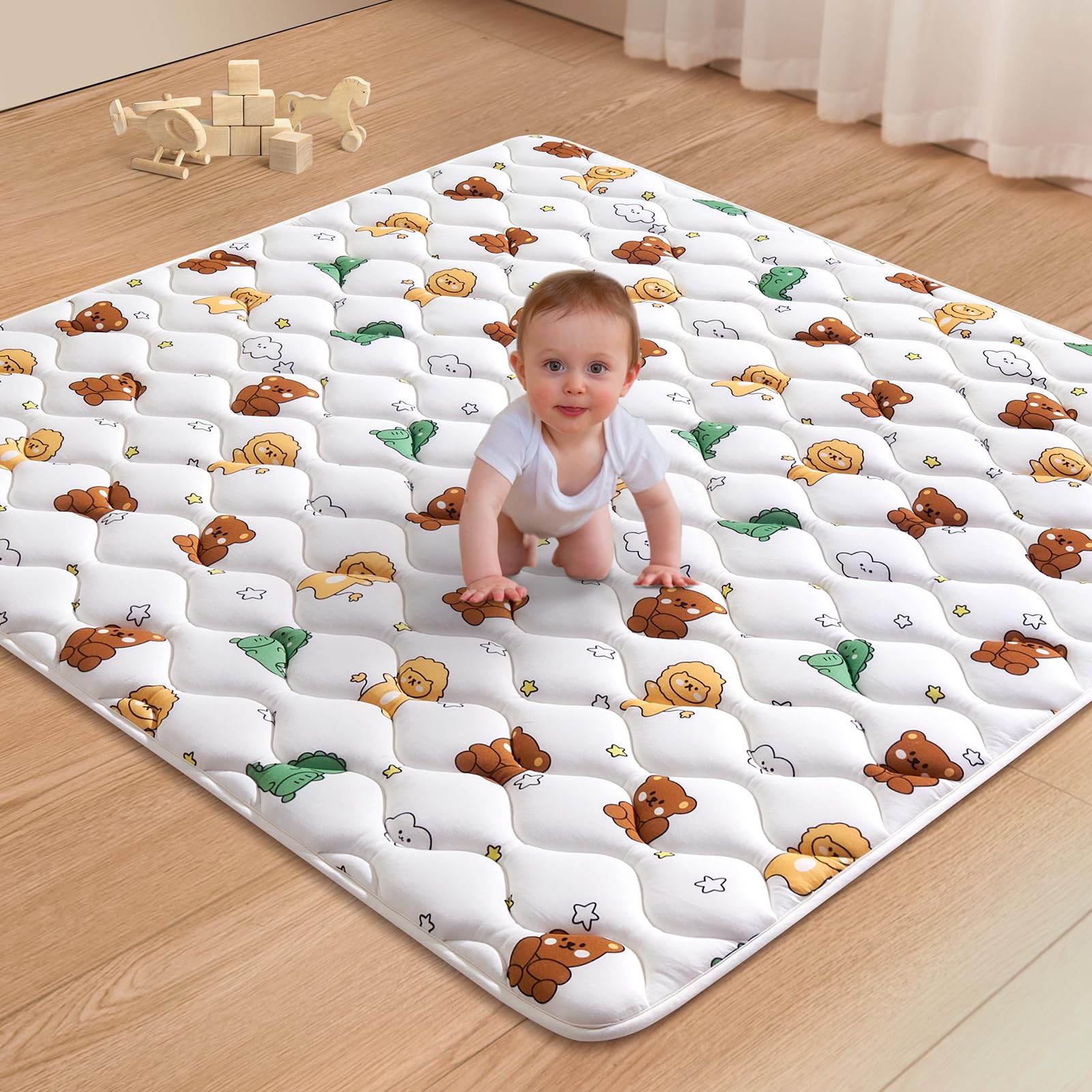 LILYVIBEBEARHAPPY baby play mat foam surface for soft crawls and tummy time.