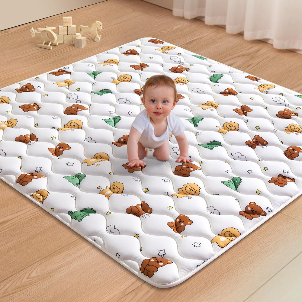 LILYVIBEBEARHAPPY baby play mat foam surface for soft crawls and tummy time.