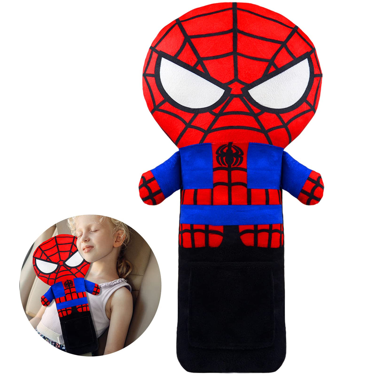Limbruary seatbelt pillow kid front view shows plush comfort for travel.