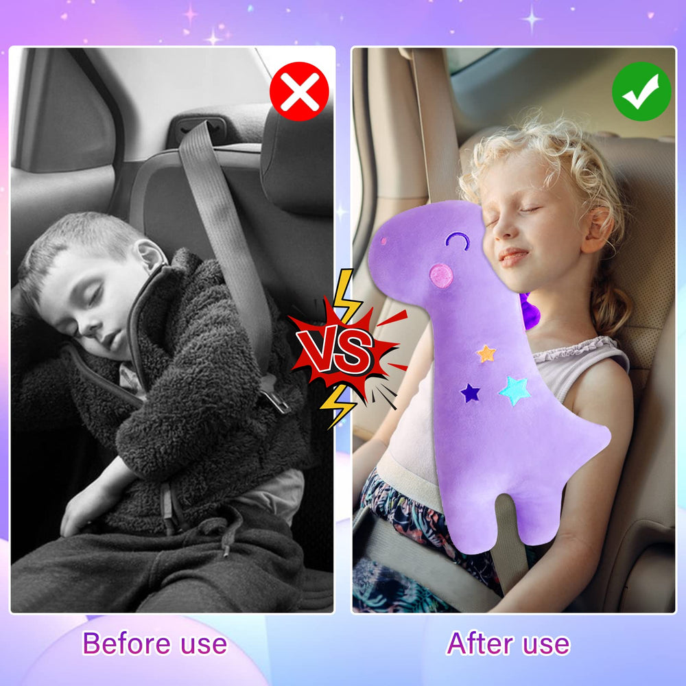 Limbruary unicorn seat belt pad side view showing ergonomic neck support
