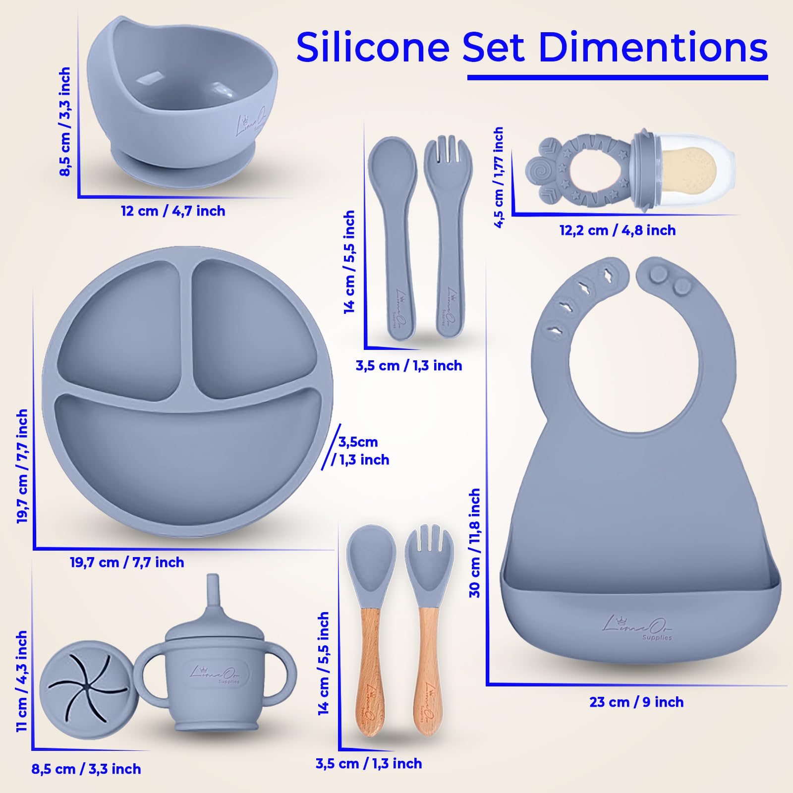 LimeOr Supplies 10-piece set supports self-feeding routines.