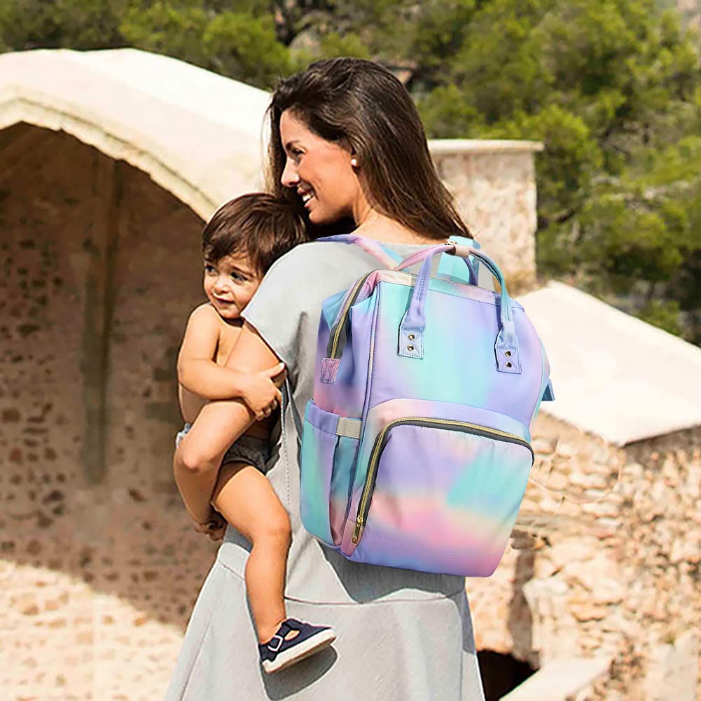 LIMHOO rainbow diaper bag has easy-clean surfaces for busy parents.