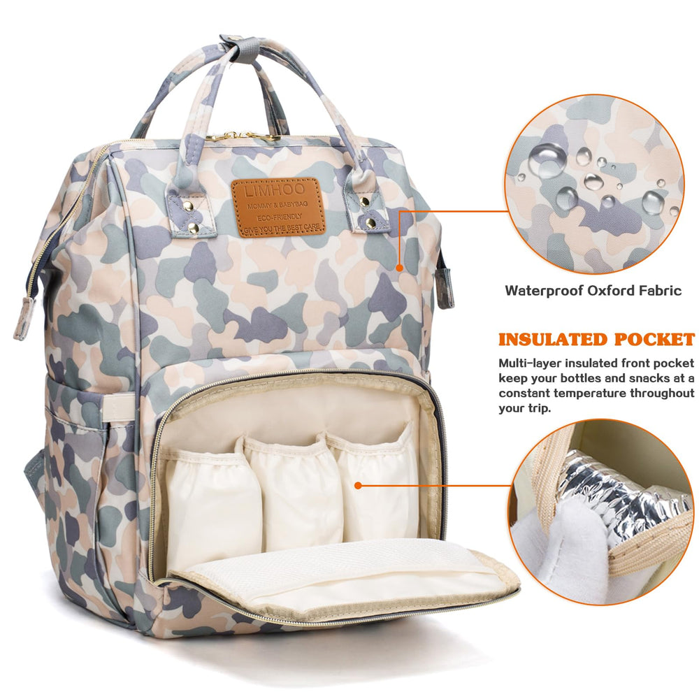 LIMHOO Diaper Bag Backpack side pocket highlights accessible bottles and snacks