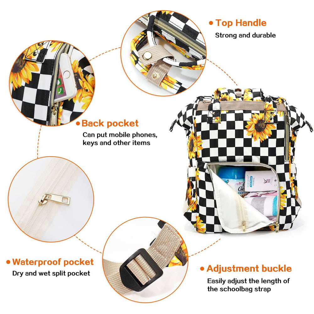 LIMHOO diaper bag backpack sunflowers back panel with ergonomic support for comfortable carry