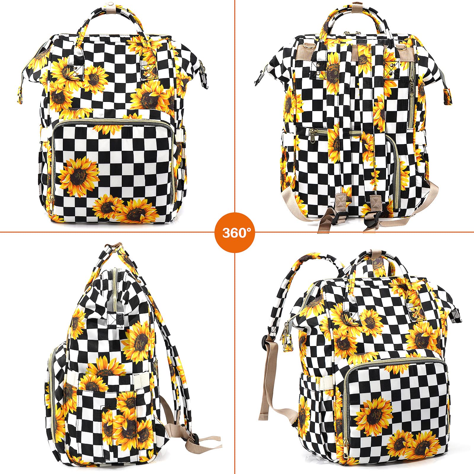 LIMHOO diaper bag backpack sunflowers dimensions 17x11x8 inches
