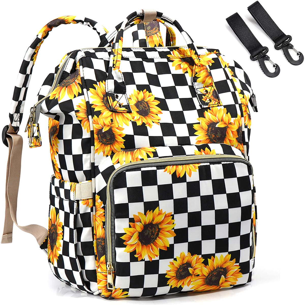 LIMHOO diaper bag backpack sunflowers front view showing organized compartments for baby essentials