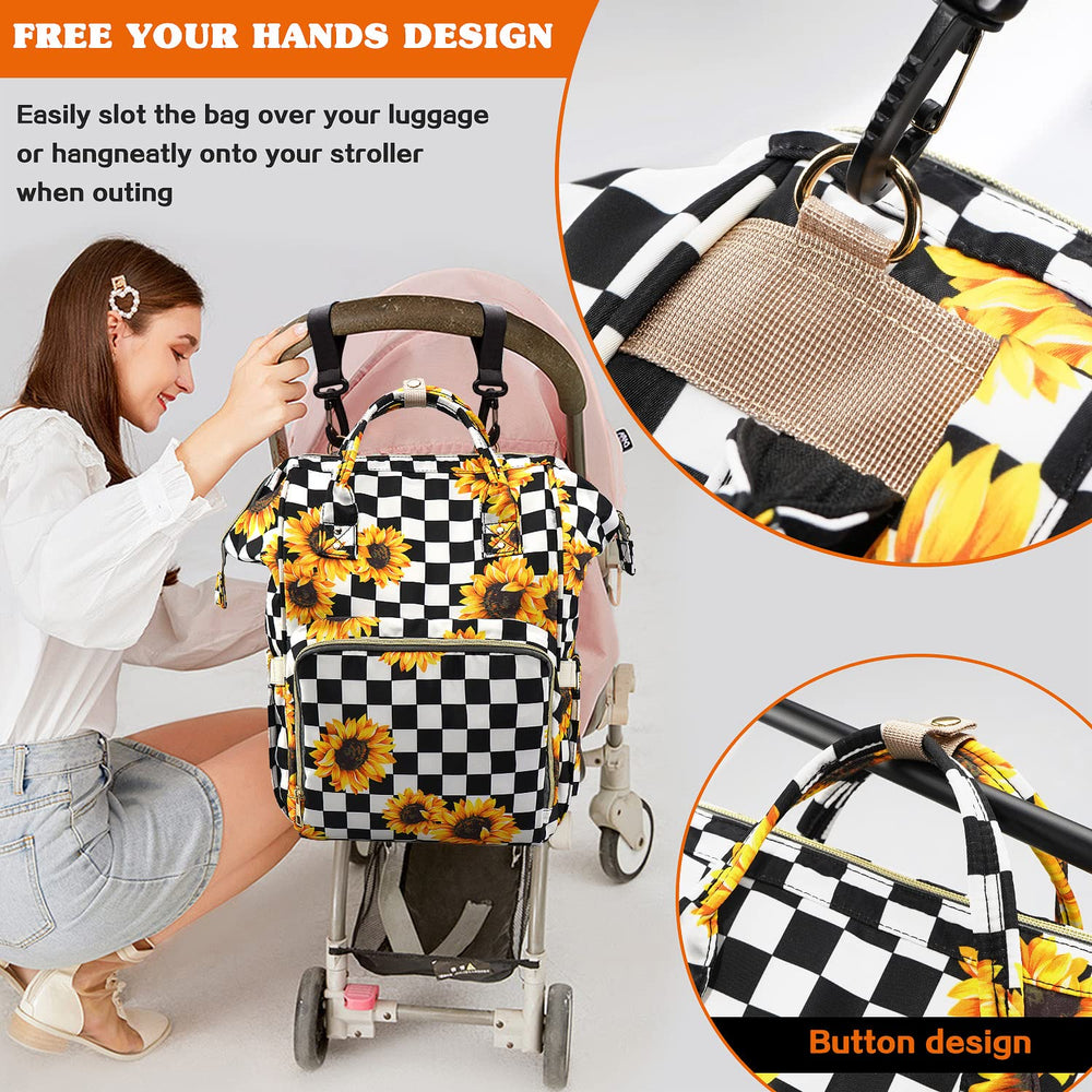LIMHOO diaper bag backpack sunflowers waterproof oxford fabric resists spills