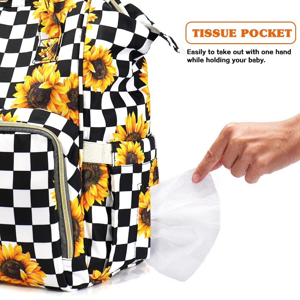 LIMHOO diaper bag backpack sunflowers wide opening for quick access