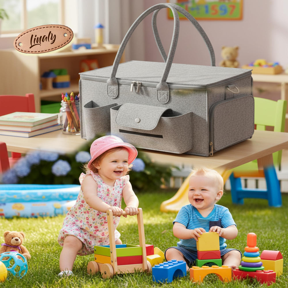 Linaly gift-ready diaper caddy ideal for baby showers.