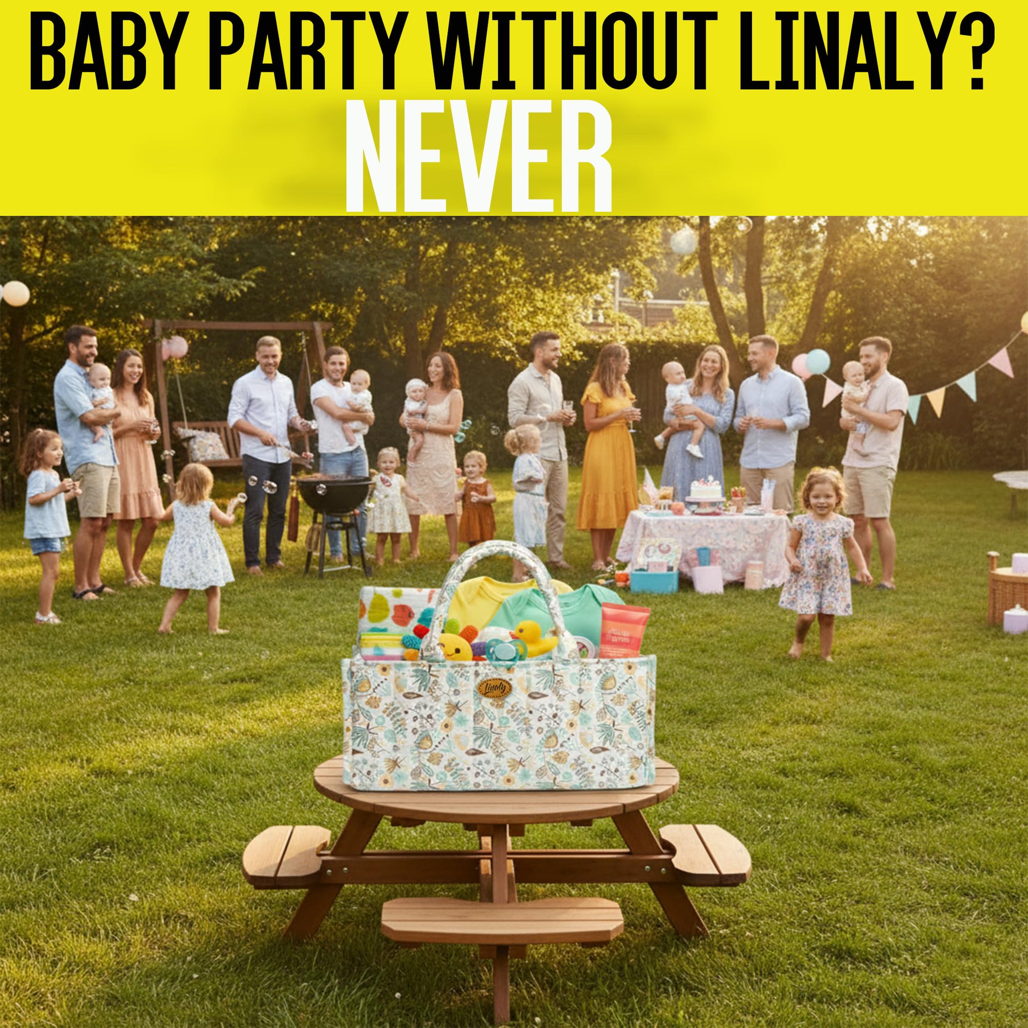 Linaly Diaper Caddy open compartments reveal tidy storage system
