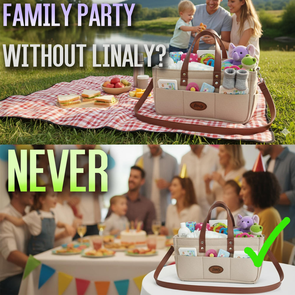 Linaly diaper caddy organizes changing essentials within reach during busy routines.