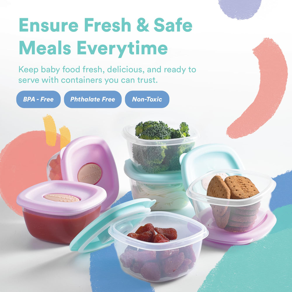 Liname baby food container with ventilation valve demonstrates microwave reheating convenience.