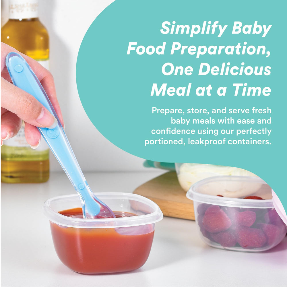 Liname portable containers fit easily in a diaper bag for on the go meals.