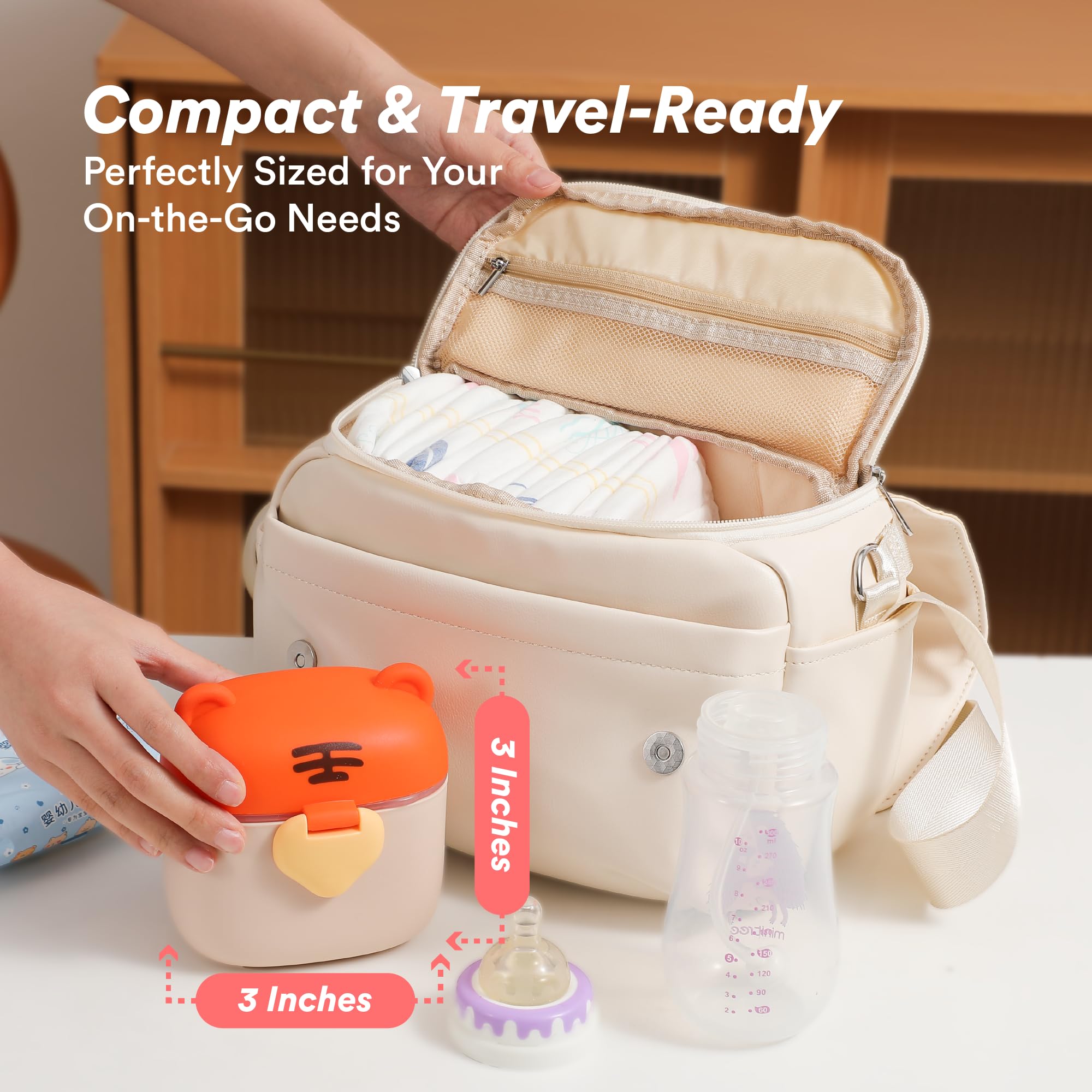 Liname container shows buckle lock keeping formula fresh on the go