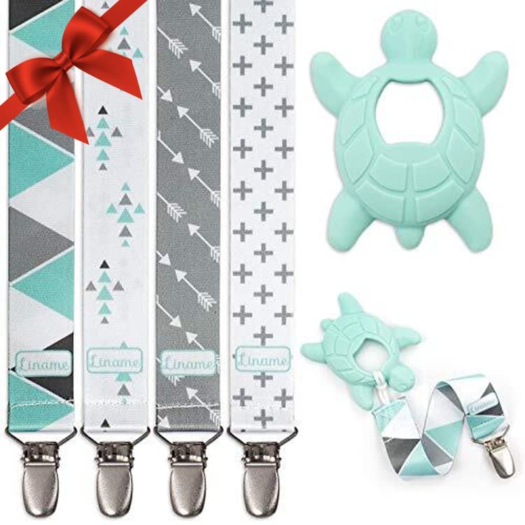 Liname neutral pacifier clip mint packaging, gift-ready.