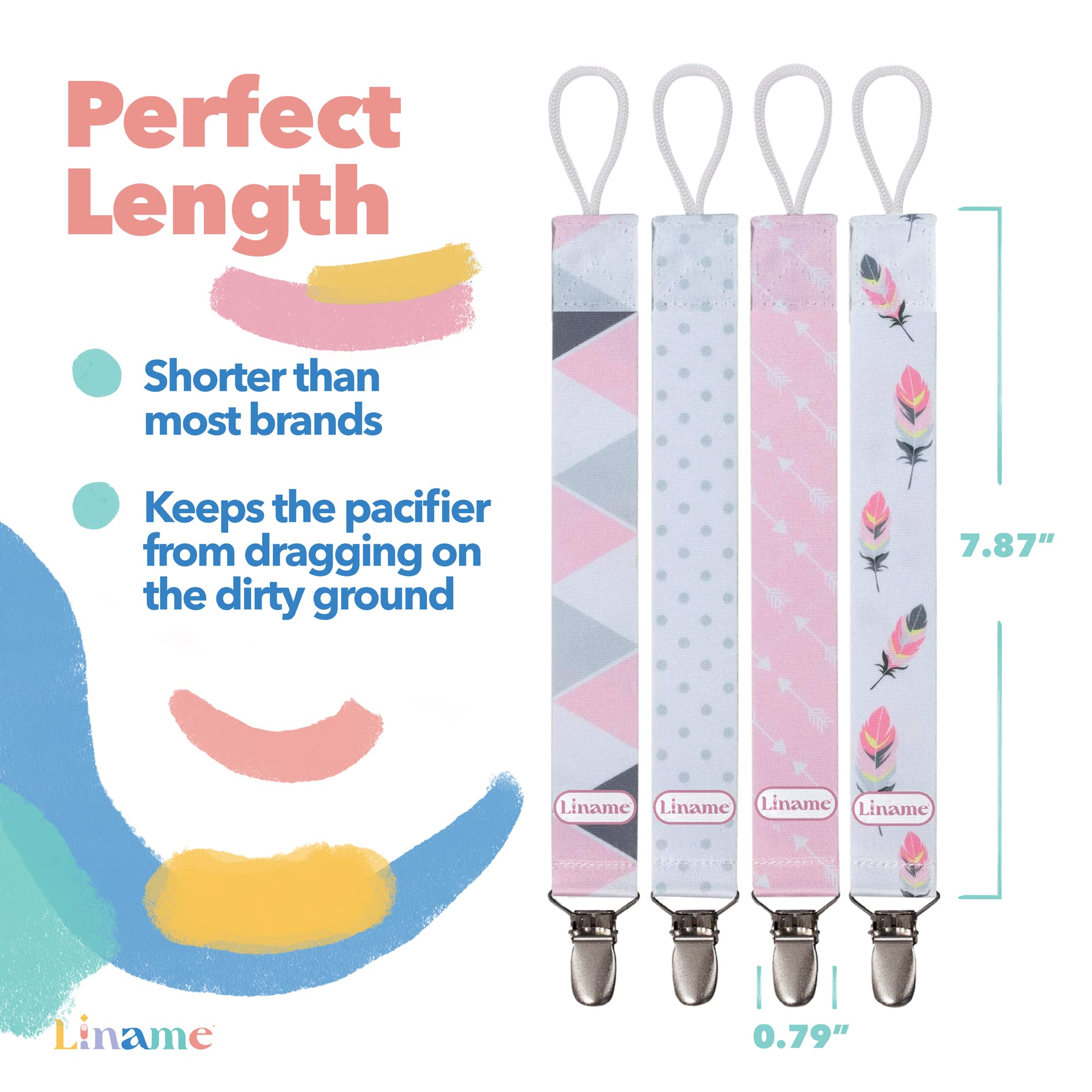 Liname pacifier clip pink closeup clasp demonstrates secure attachment