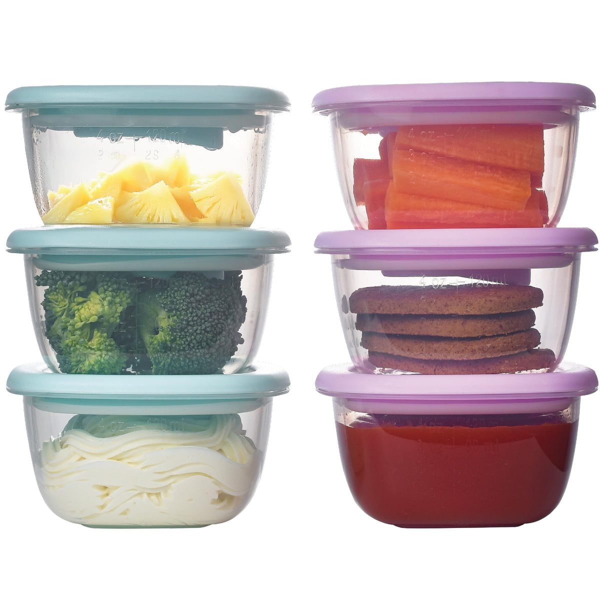 Liname silicone baby food containers pack shot showing stackable design for tidy storage.