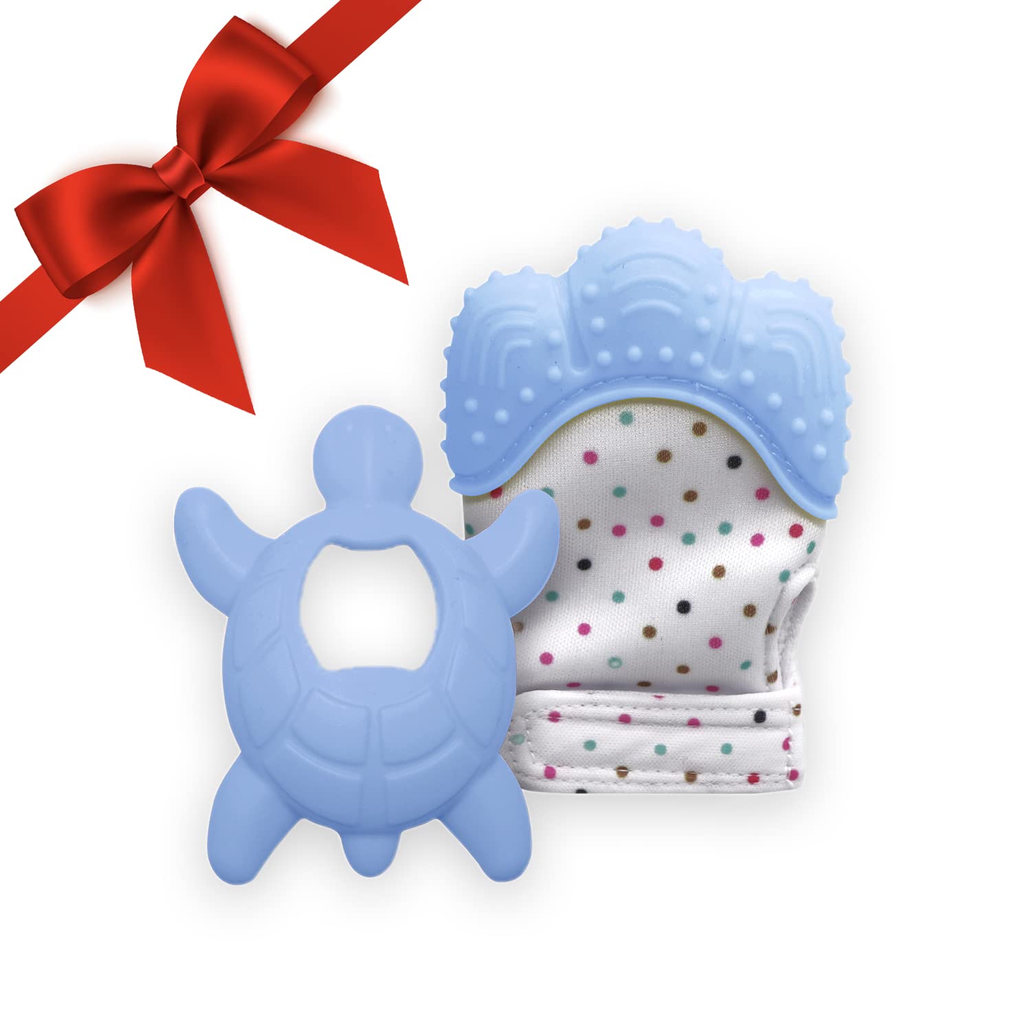 Liname teething mitten 2-pack provides gum-soothing massage during teething.