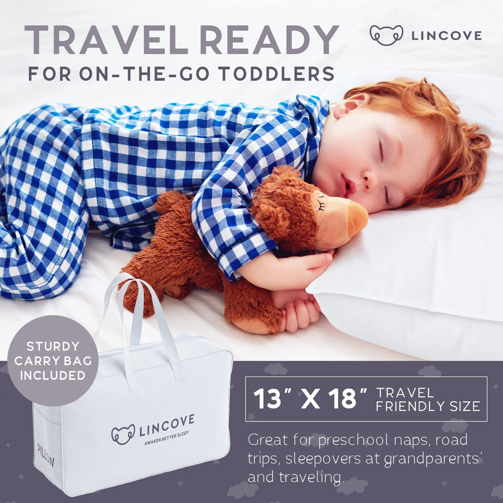 Lincove toddler pillow crib-fit design ensures snug bed compatibility for little rooms.