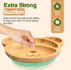 Linda's Essentials bamboo plate four compartments closeup for balanced toddler meals