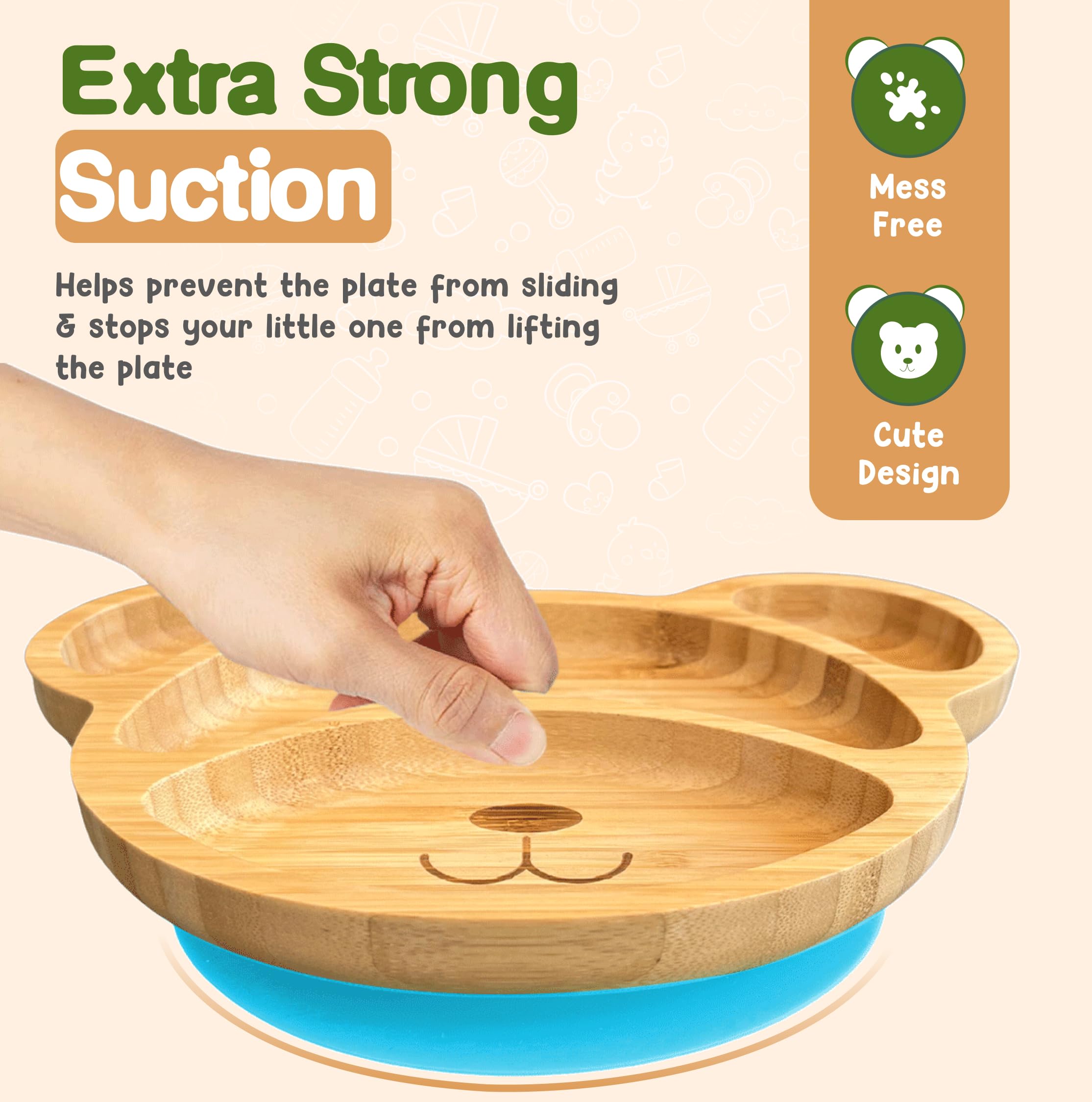 Linda's Essentials bamboo plate four-compartments supports balanced meals and portions.