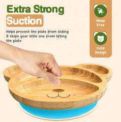 Linda's Essentials bamboo plate four-compartments supports balanced meals and portions.