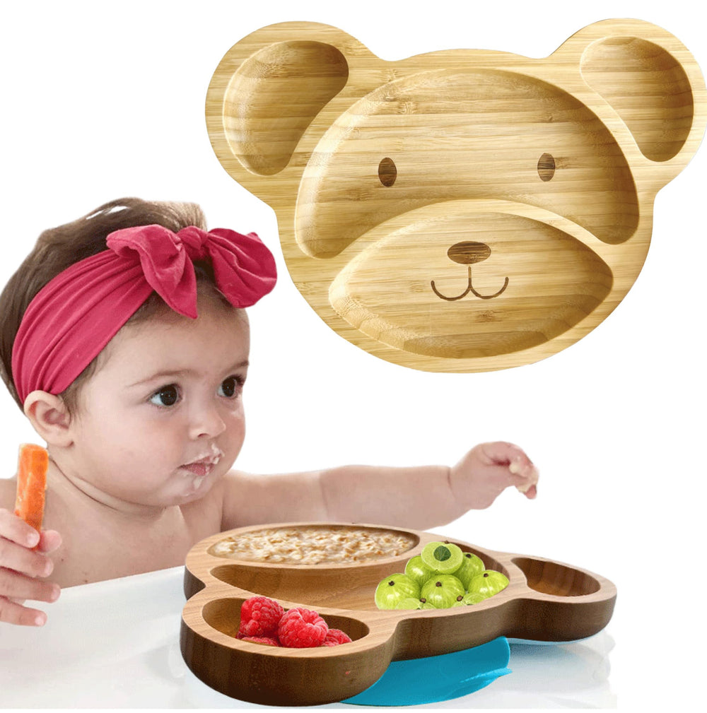 Linda's Essentials bamboo plate suction-baby feeding keeps meals steady for independent self-feeding.