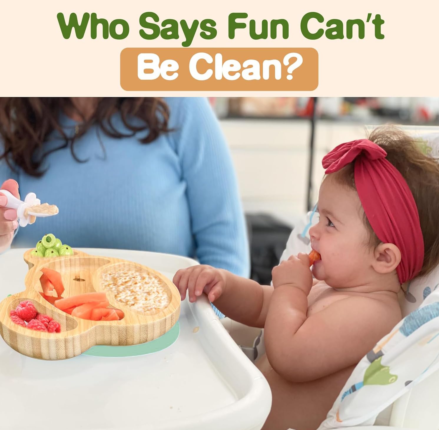 Linda's Essentials bamboo plate toddler colors closeup engaging design
