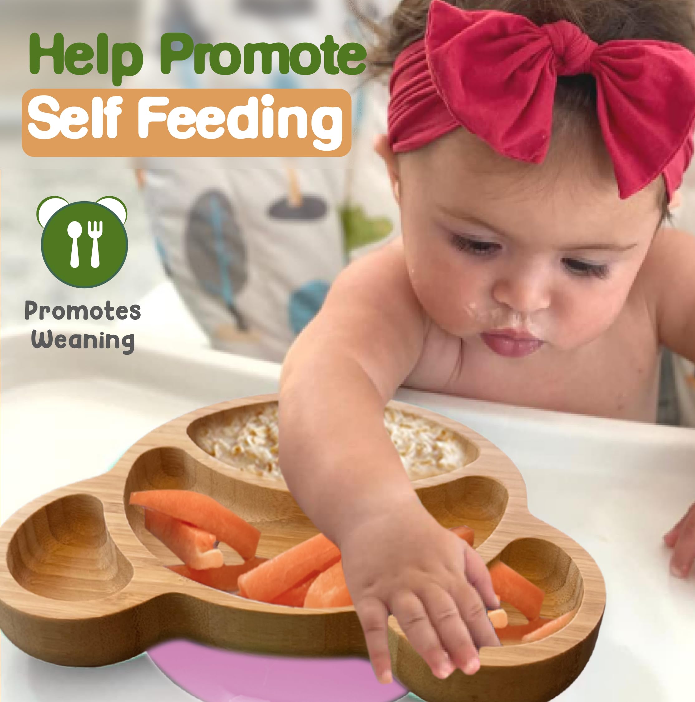 Linda's Essentials bear-design bamboo plate adds friendly appeal for kids during meals.