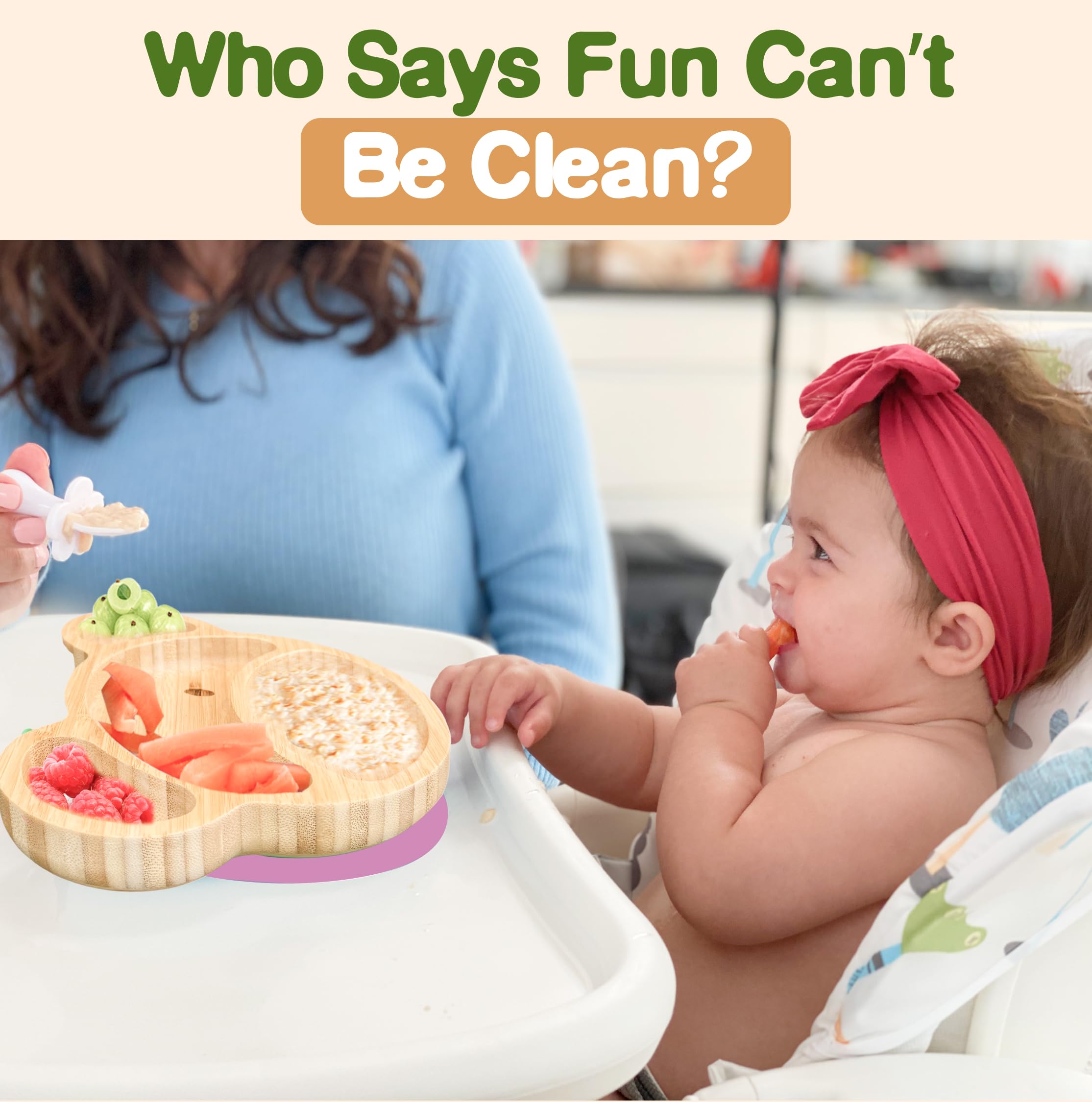 Linda's Essentials BPA-free bamboo plates ensure safe mealtimes for toddlers.