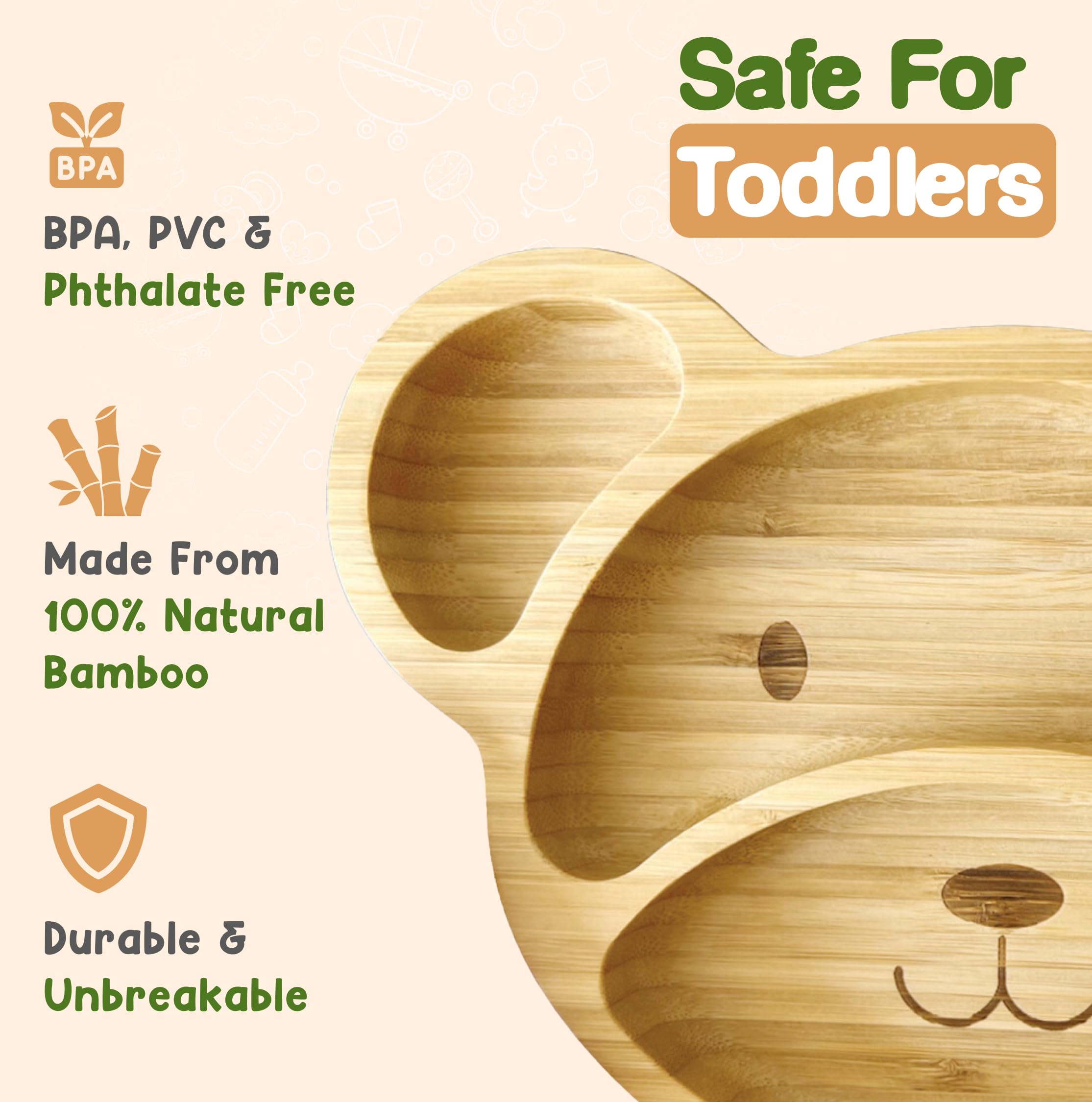 Linda's Essentials bamboo plates for kids dish-wash-easy design simplifies cleanup.