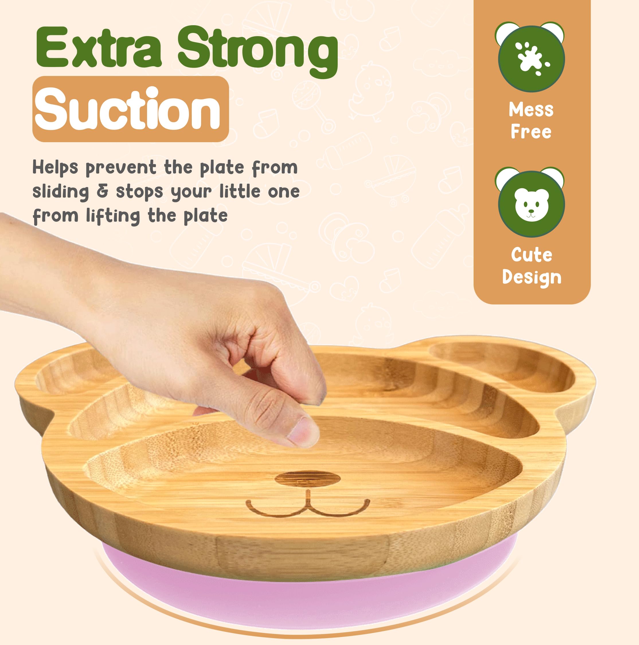 Linda's Essentials bamboo plates for kids four compartments support balanced meals during Weaning.