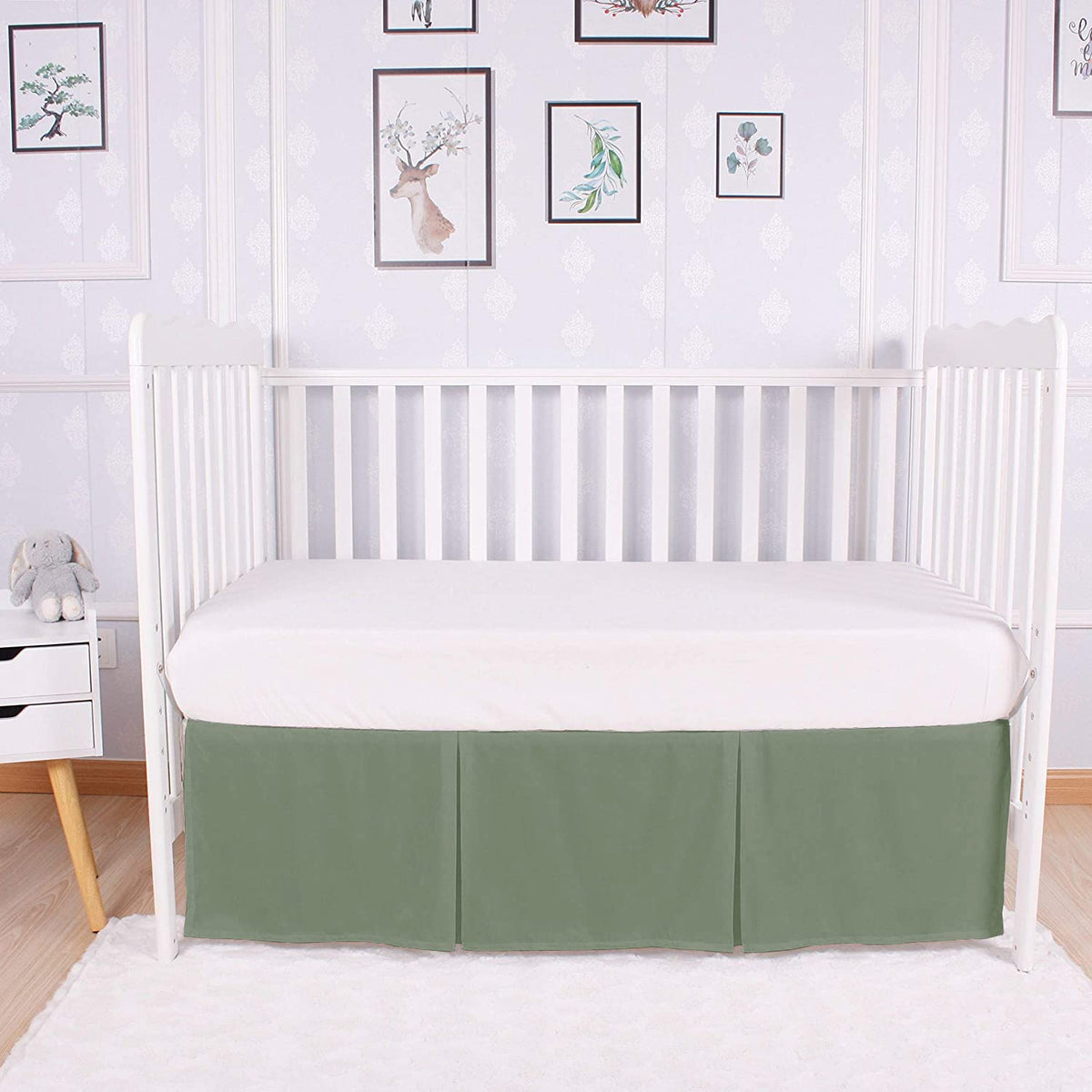 Linens Limited box pleated crib bed skirt close-up shows inverted pleats for a tailored look